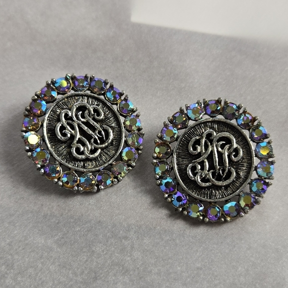 Elegant Silver and Multicolor Aurora  Rhinestones Clip On Earrings - Picture 11 of 15